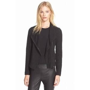 VINCE Stretch Frise Asymmetrical Zip Black Blazer Jacket Size Small